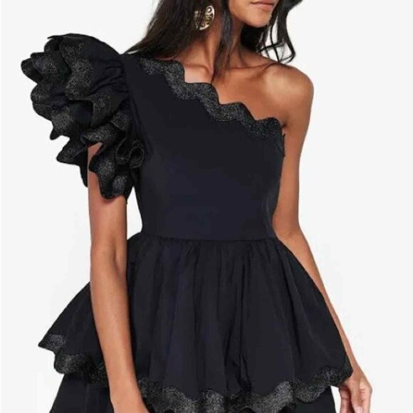 NEW CELIA B Lava Dress One Shoulder Black Cocktail Mini, Ruffles, XS SOLD OUT - Picture 13 of 15